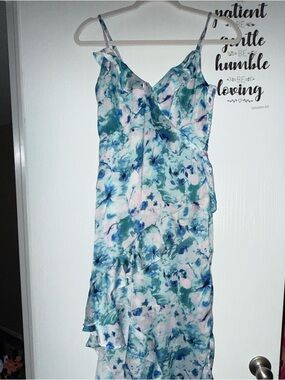 Japna Blue & Green Floral Ruffle Maxi Dress